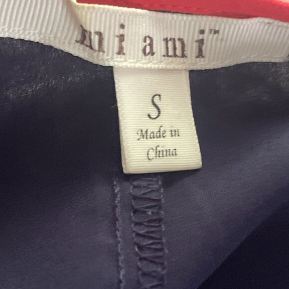 Miami Navy Blue Long Sleeve Blouse Top Keyhole Neckline Colorblock Retro Sz S - Picture 6 of 8